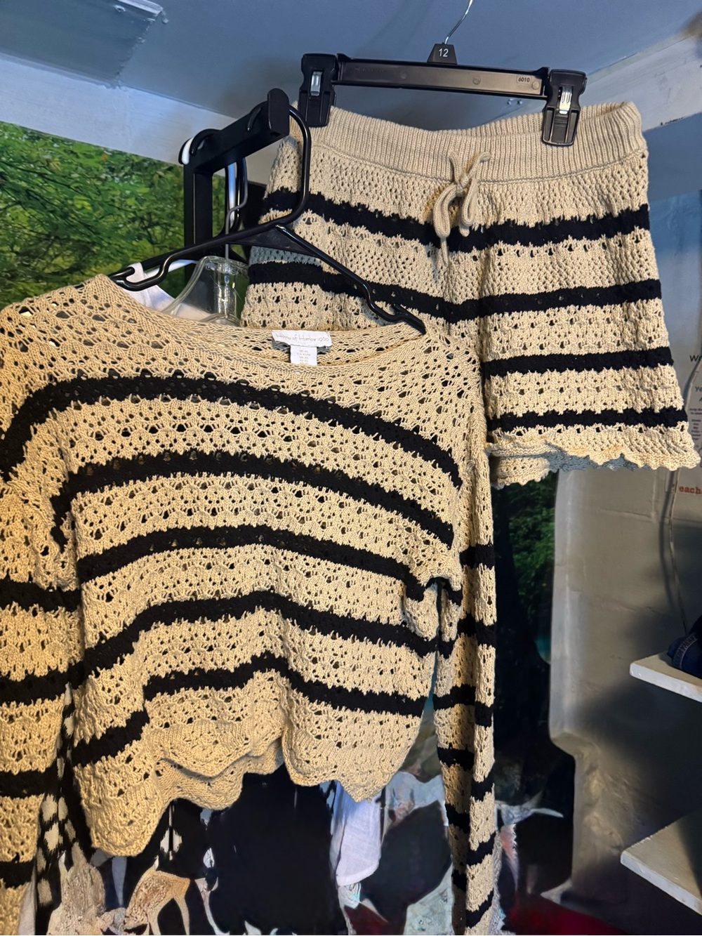 House of Harlow 1960 Beige and Black Crochet Top set XS